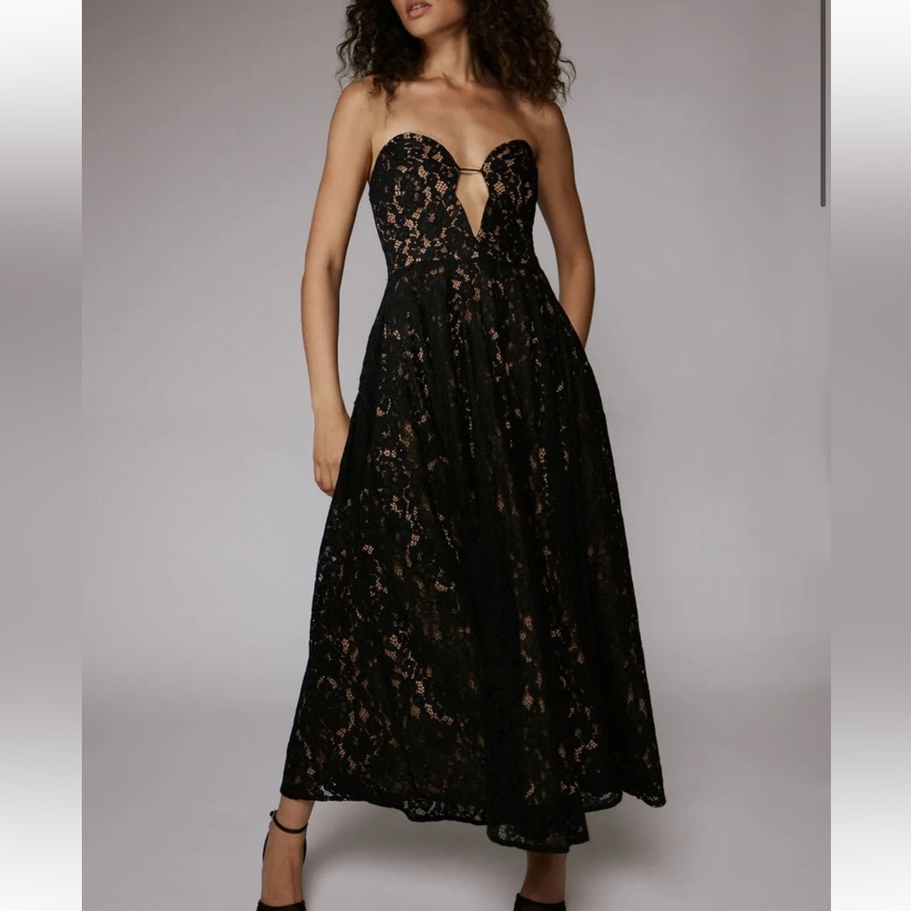 Bardot Opal Volume Lace Midi Dress In Black Size M
